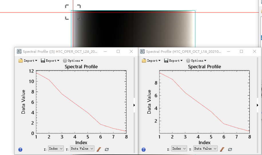 the difference of spectrum at left of scan line between my Lr and seadas Lr