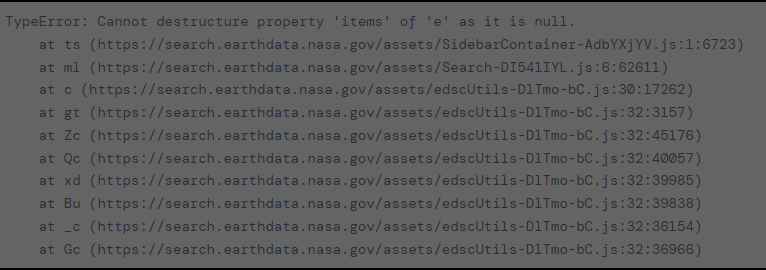 Error happening when clicking a granule link