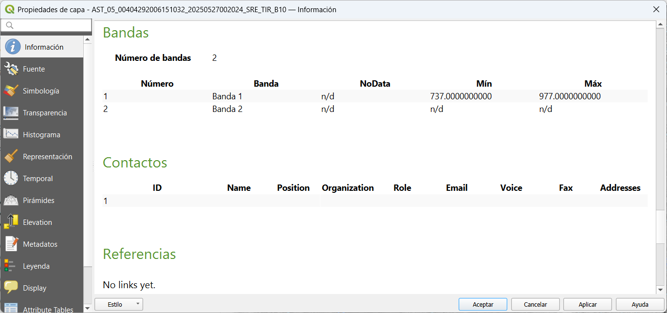 QGIS window with the band information