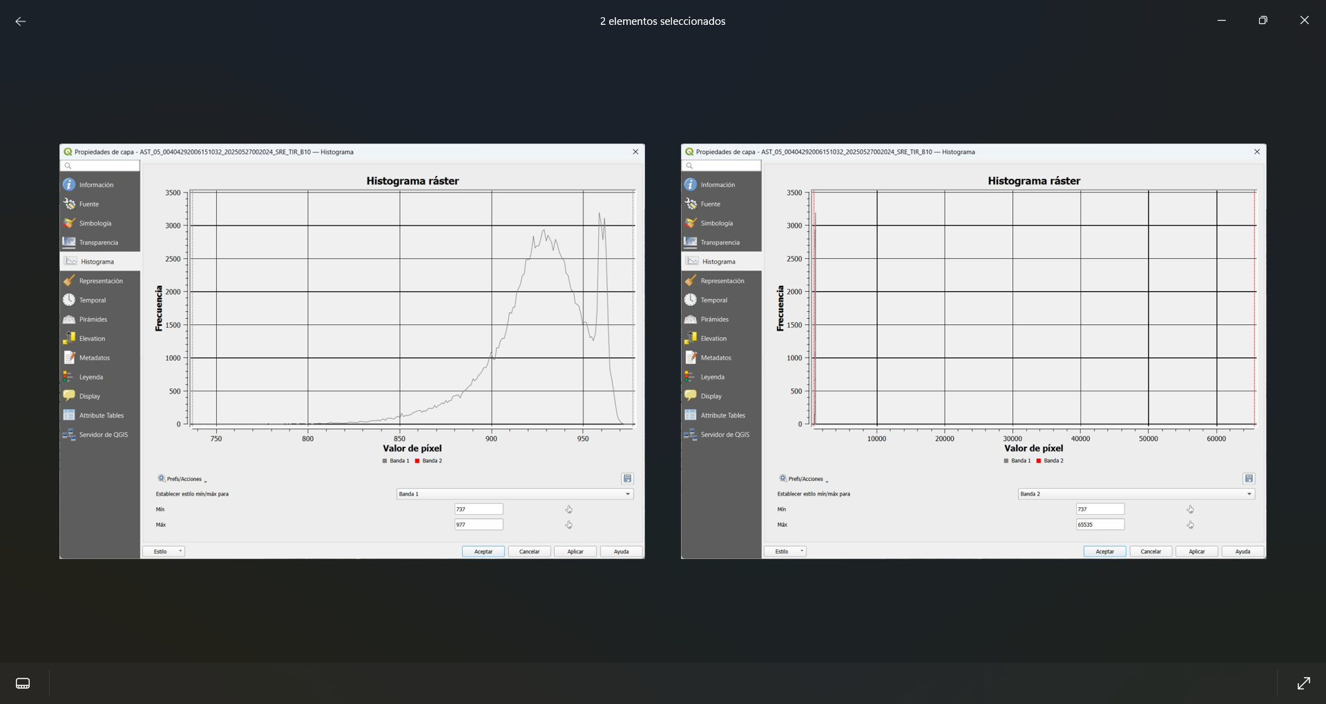QGIS histogram of alpha(?) and main band