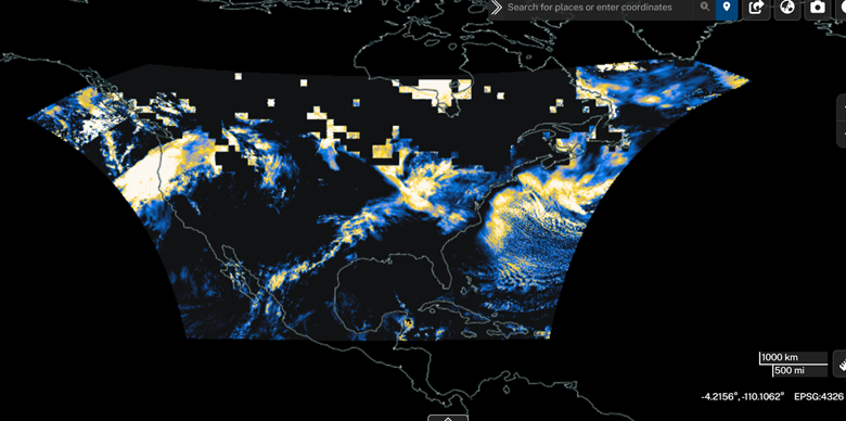 TEMPO Ozone Cloud Fraction Level 3 pixelated imagery.png