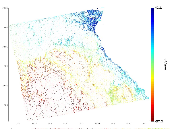 velocity maps with deformational phase and additional ramp, orbital error, DEM, atmospheric phase contributions